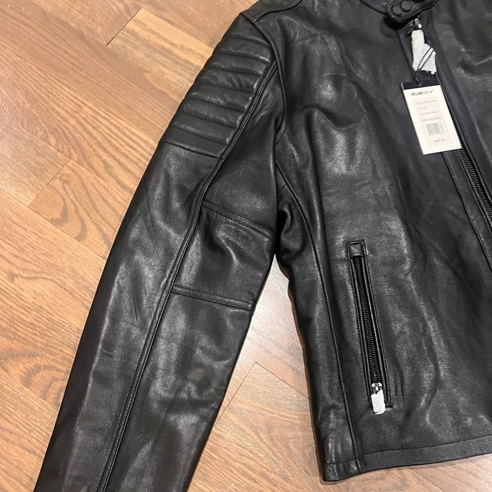 NWT William Rast Real Genuine Leather bomber jacket Black Biker XL Trace Ayala - Picture 3 of 9